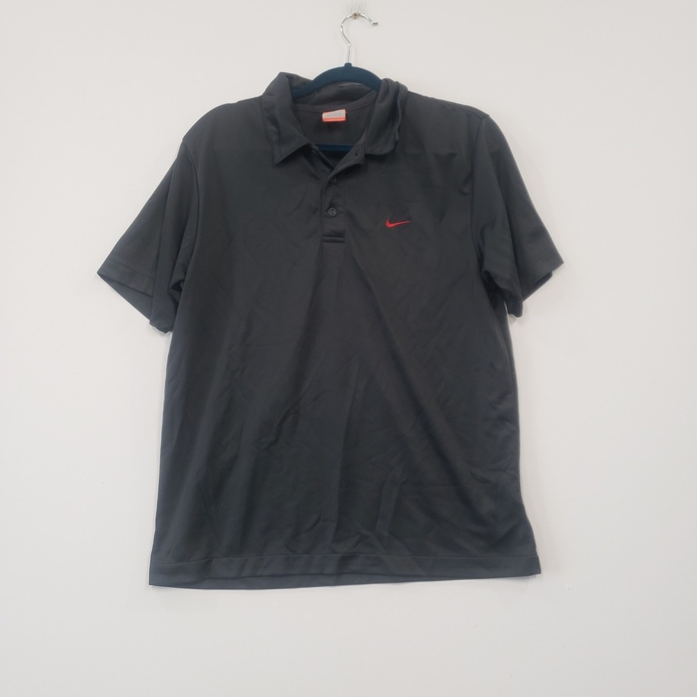 Nike Polo Shirt Medium Black Red Swoosh Short Sleeve Mens Sporty Golf Casual